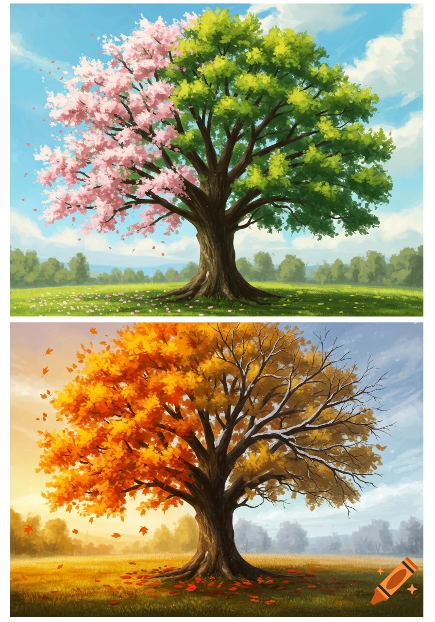 A tree showing all four seasons.