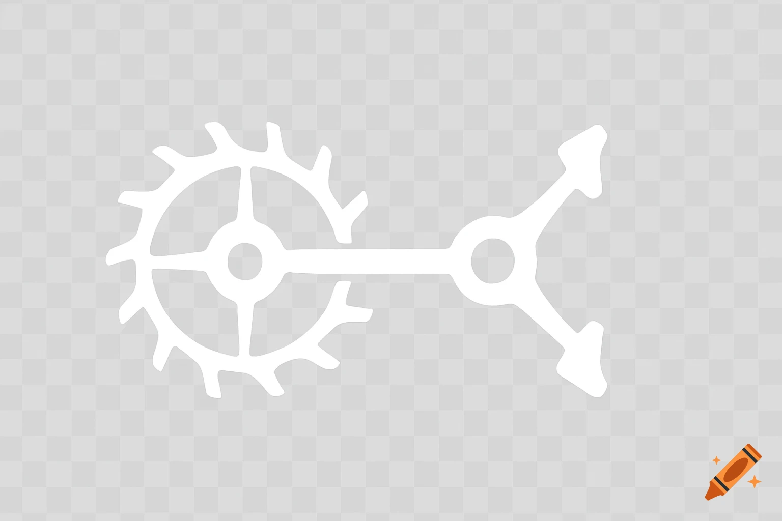 Stylized white watch escapement icon.