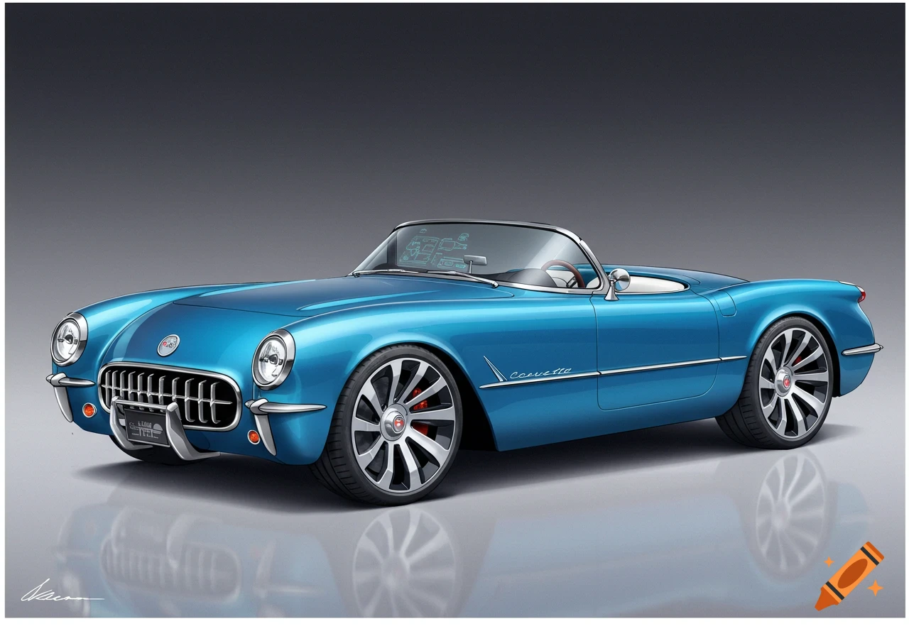 A blue classic Corvette convertible.