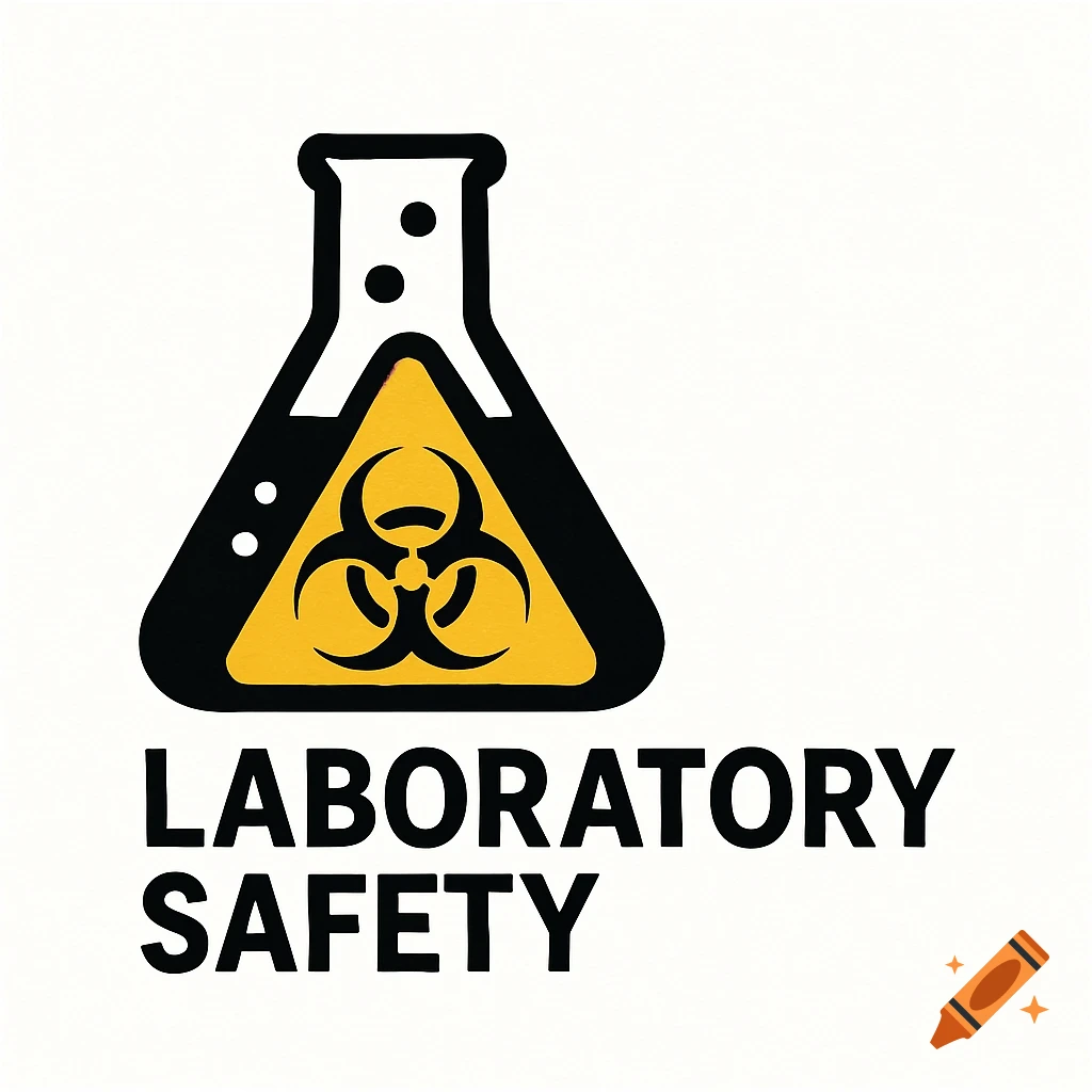 Laboratory safety logo with biohazard symbol in a flask and text.