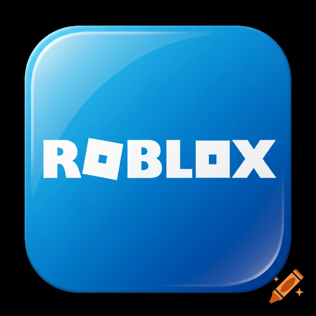 Blue glossy icon with the white text ROBLOX.