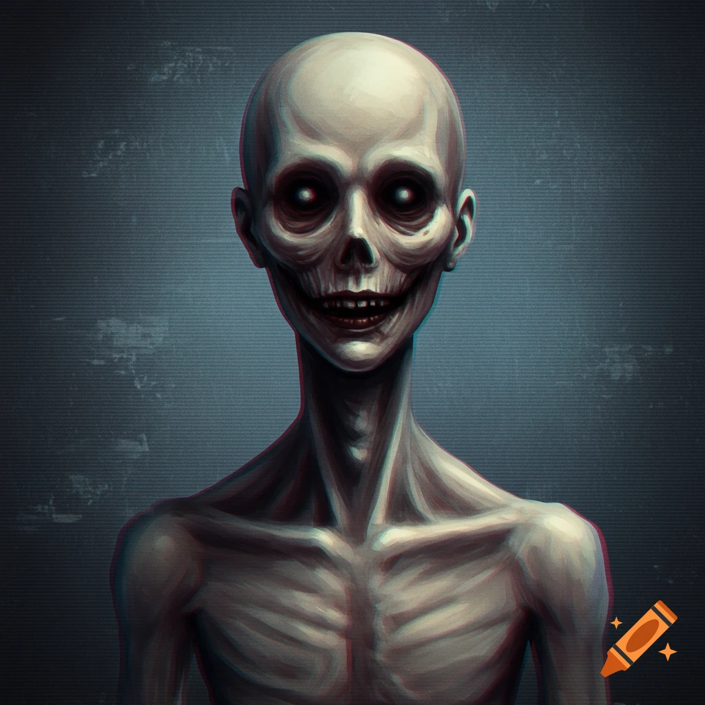 A gaunt, grinning horror figure.