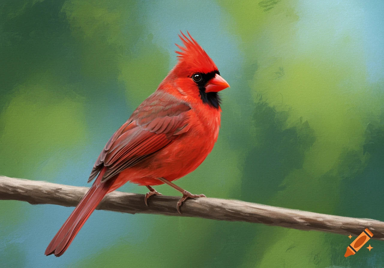 A red cardinal perches on a branch.