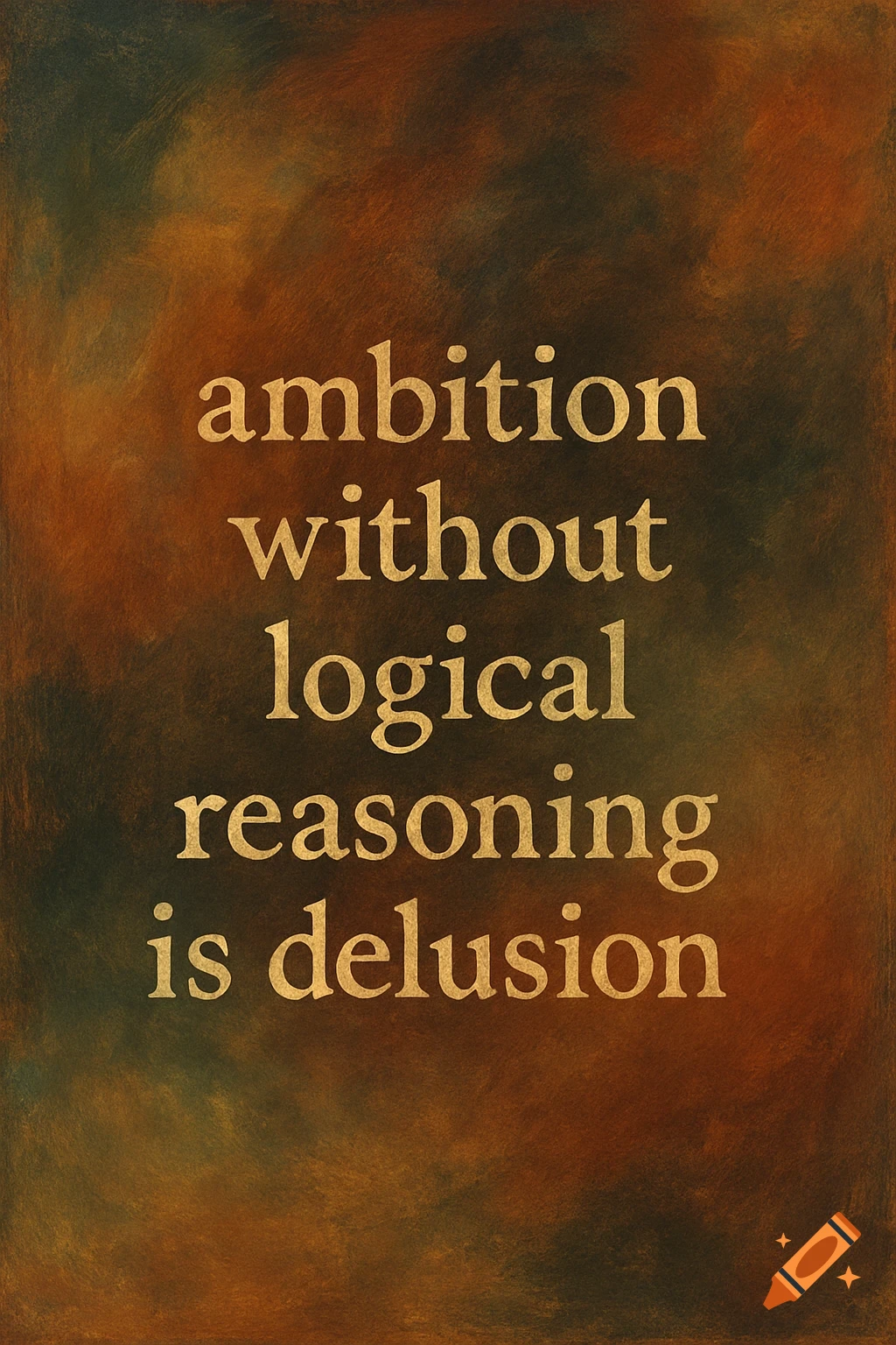 Quote 'ambition without logical reasoning is delusion' on a textured abstract background.