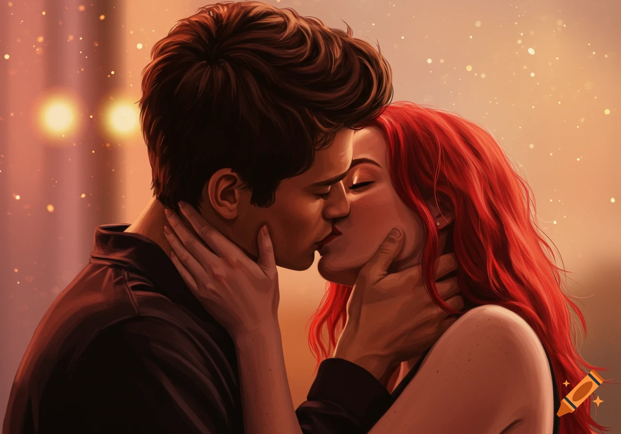 A couple kissing at sunset