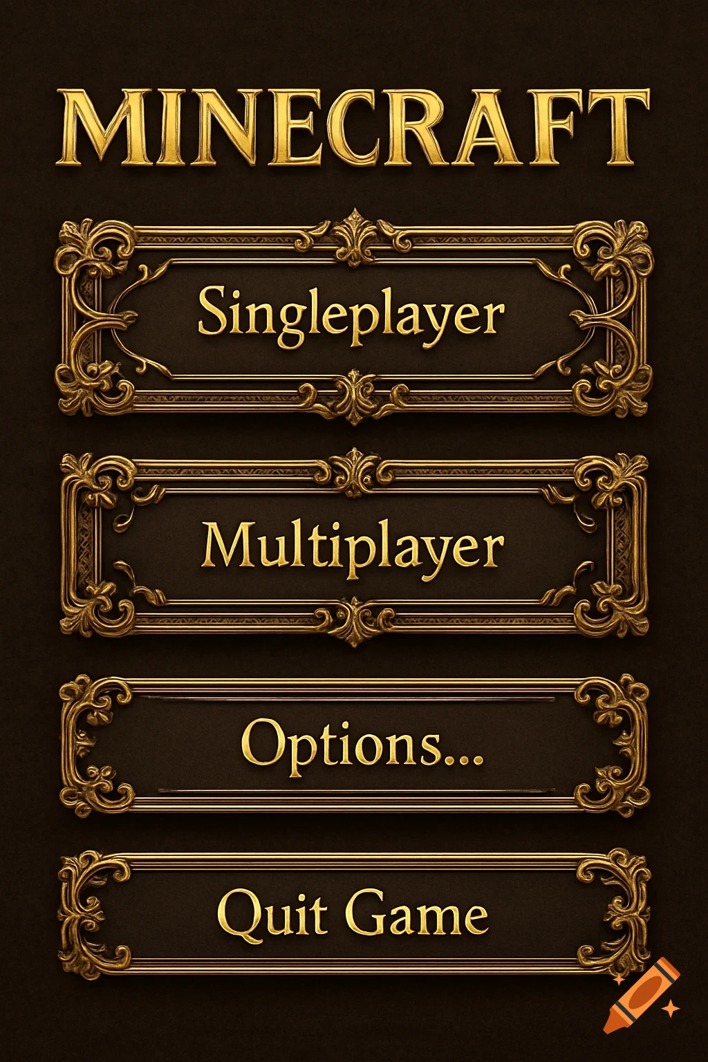 A fancy, ornate gold-framed Minecraft start menu screen with buttons ...