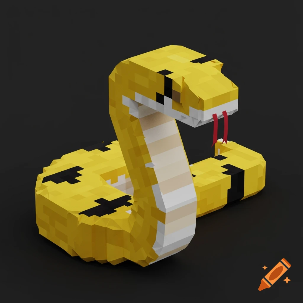 A blocky yellow snake with black markings and a white belly, in Minecraft style.