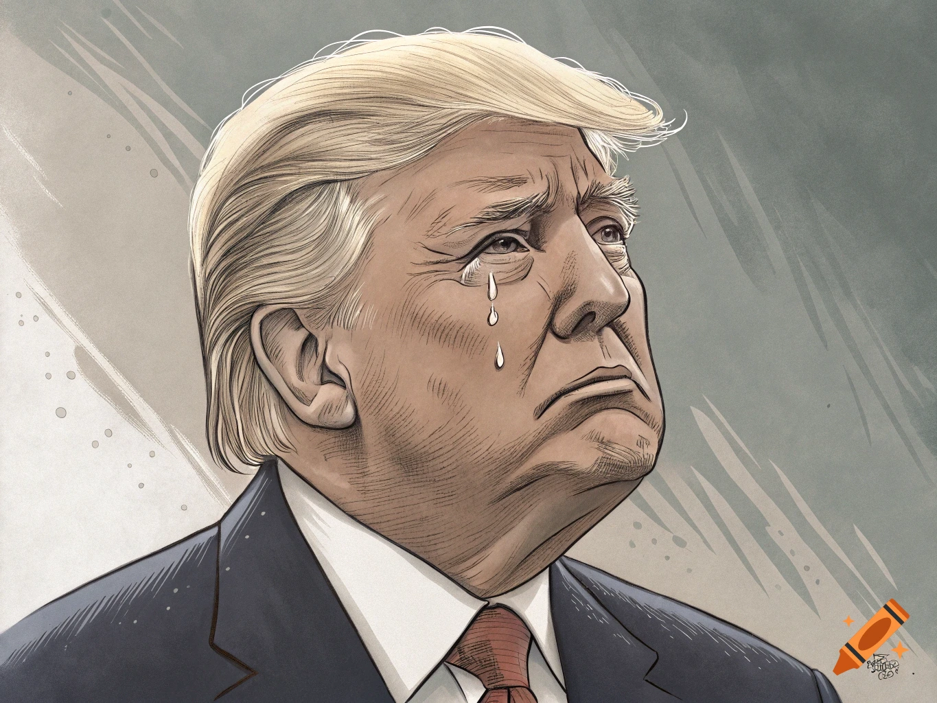 Caricature illustration of Donald Trump crying