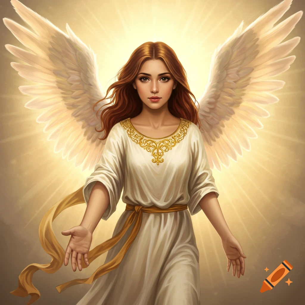 A beautiful guardian angel with large wings and glowing light.