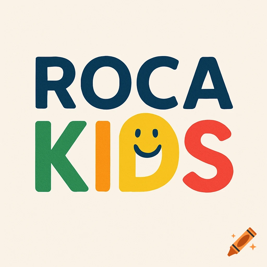 Roca Kids logo with colorful text and a smiley face replacing the letter D.