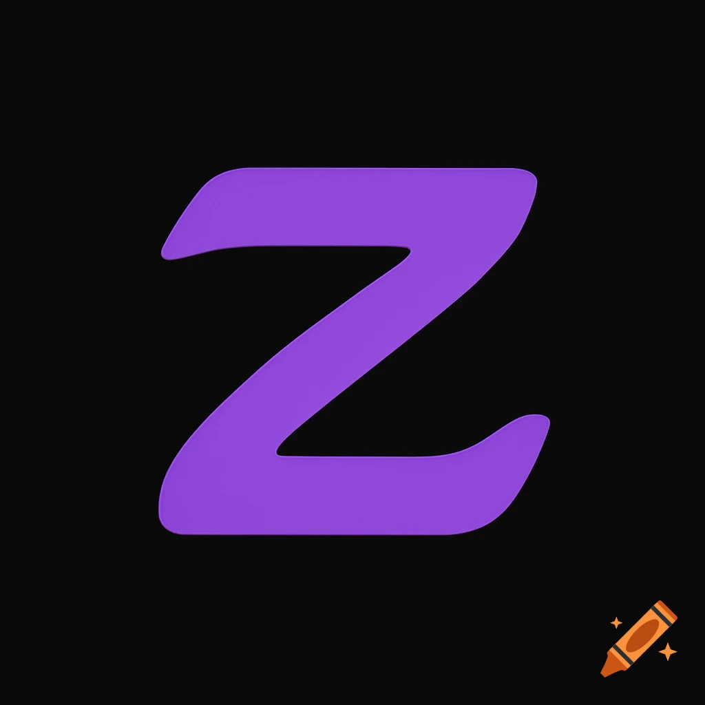 A uniquely shaped purple letter Z on a black background.