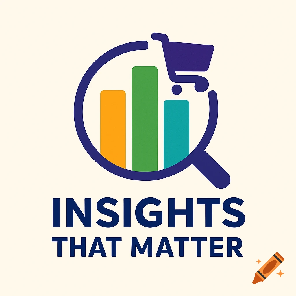 A logo showing a magnifying glass over a bar chart and shopping cart, with the text "INSIGHTS THAT MATTER".