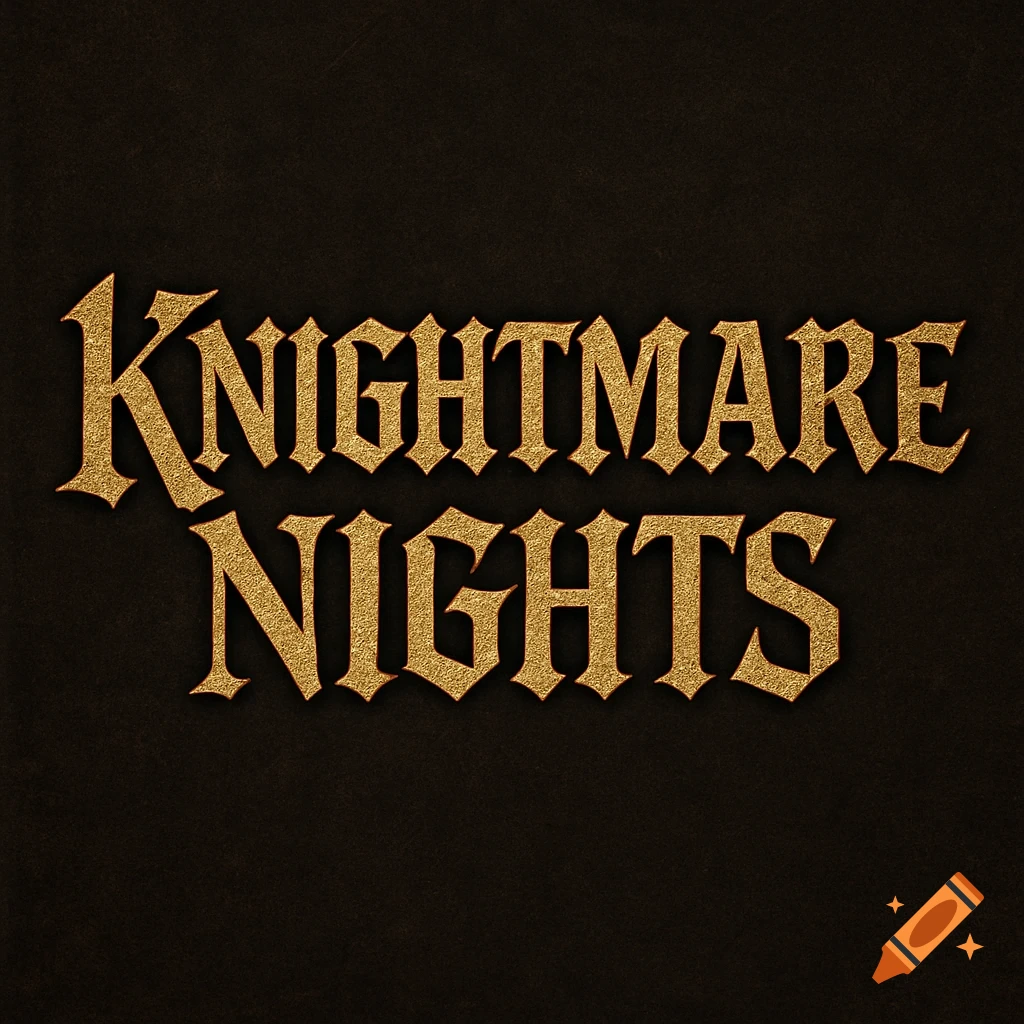 A gold medieval-style text logo reading 'KNIGHTMARE NIGHTS' on a dark background.