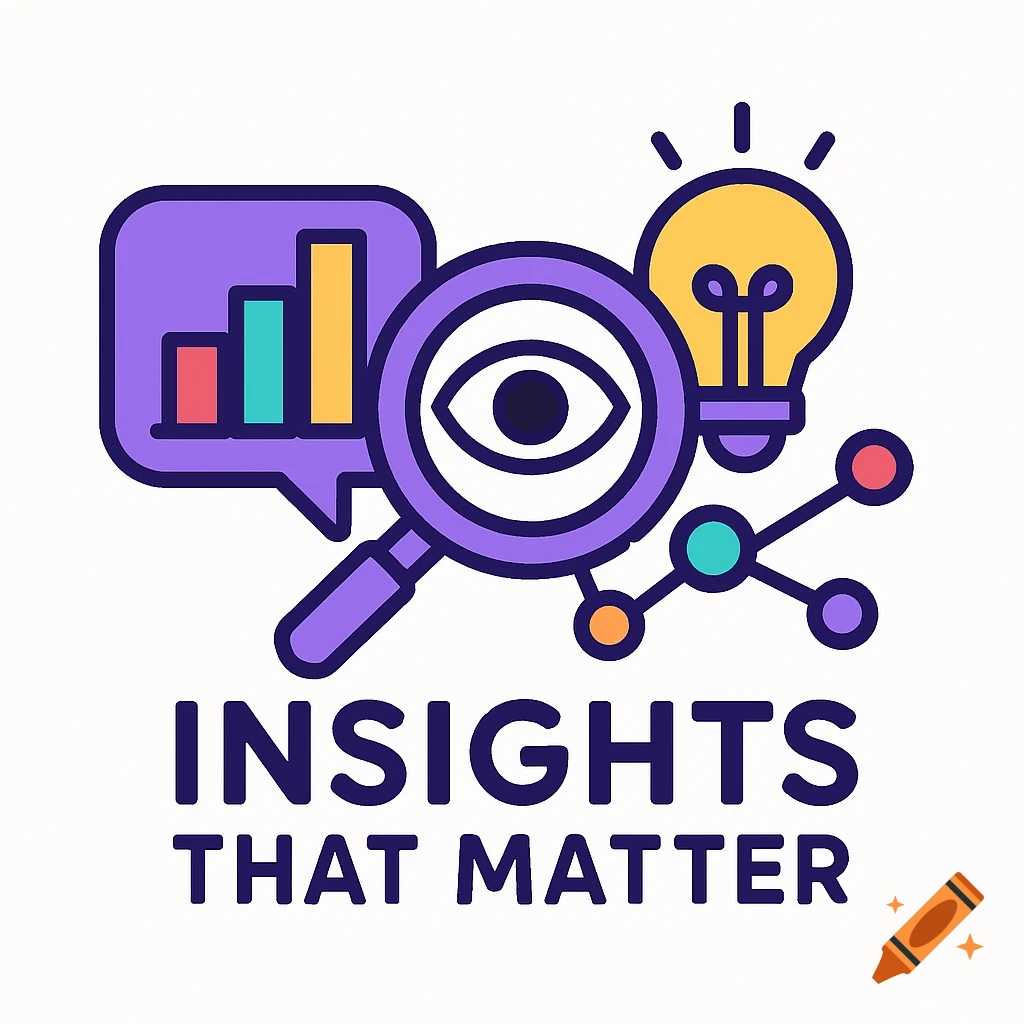 Colorful logo with icons for data analysis, observation, and ideas, and the text 'INSIGHTS THAT MATTER'.