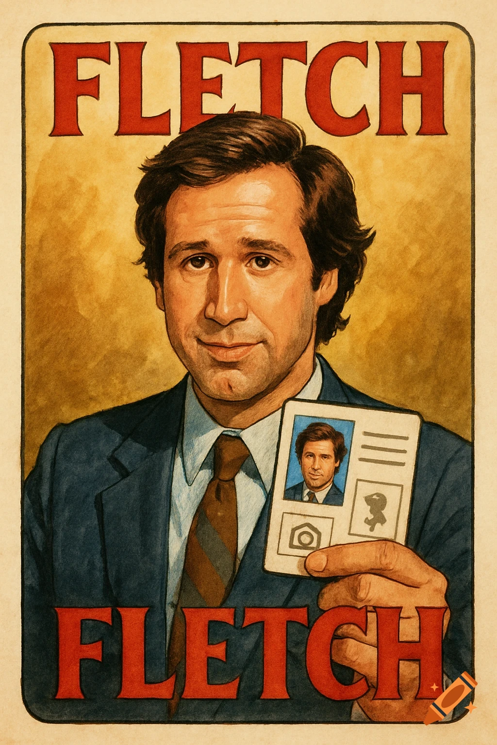 Portrait of a man holding a card with 'FLETCH' text.