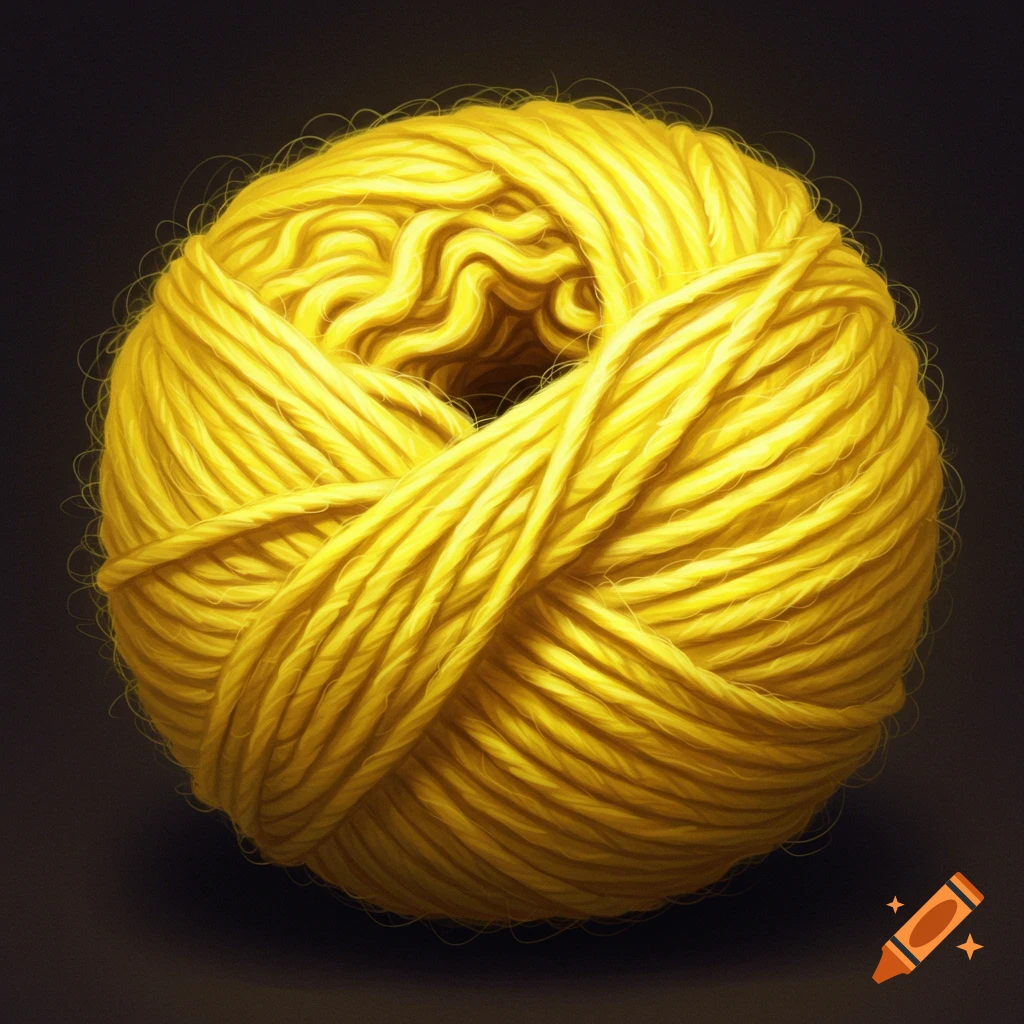 A ball of bright yellow yarn against a dark background.