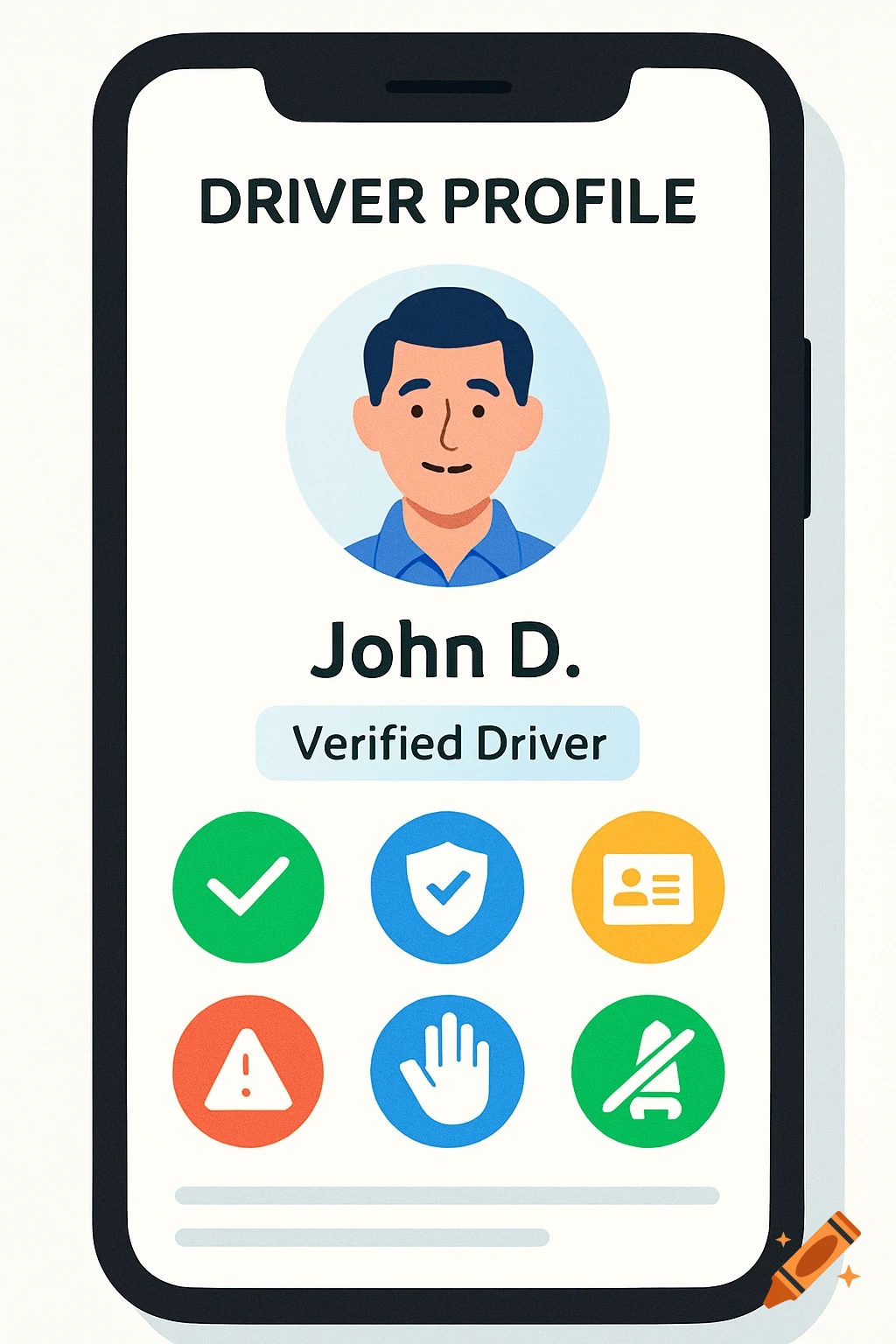 Smartphone showing a driver profile app interface illustration