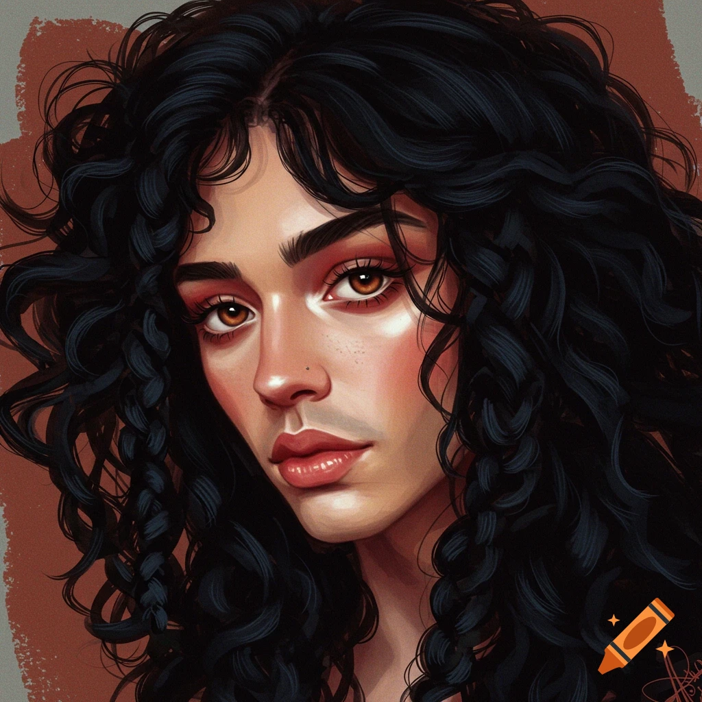 Portrait of a person with dark curly hair and brown eyes.