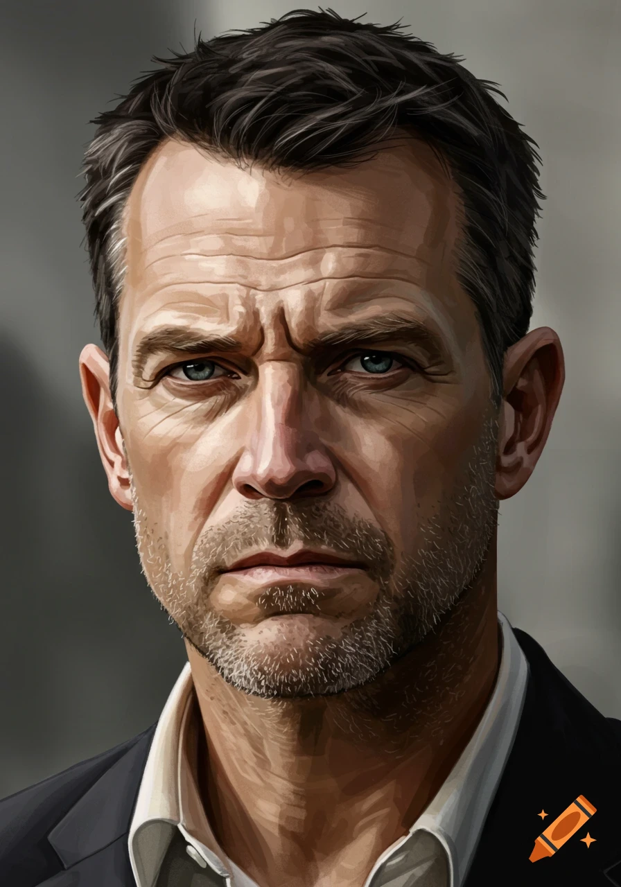 A close-up of a middle-aged man's face with a furrowed brow.