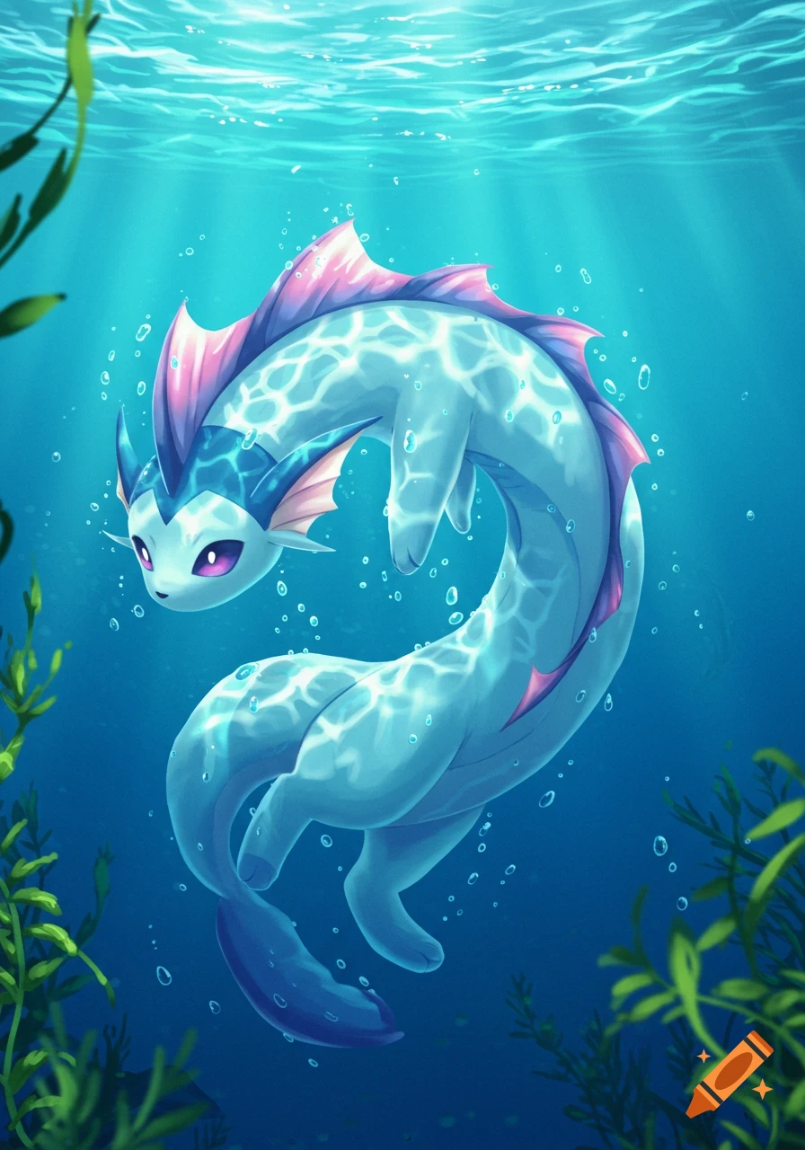A Vaporeon swims underwater.