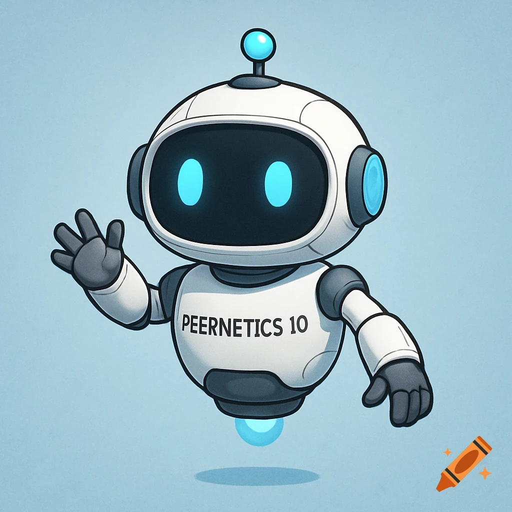 Cartoon robot mascot waving