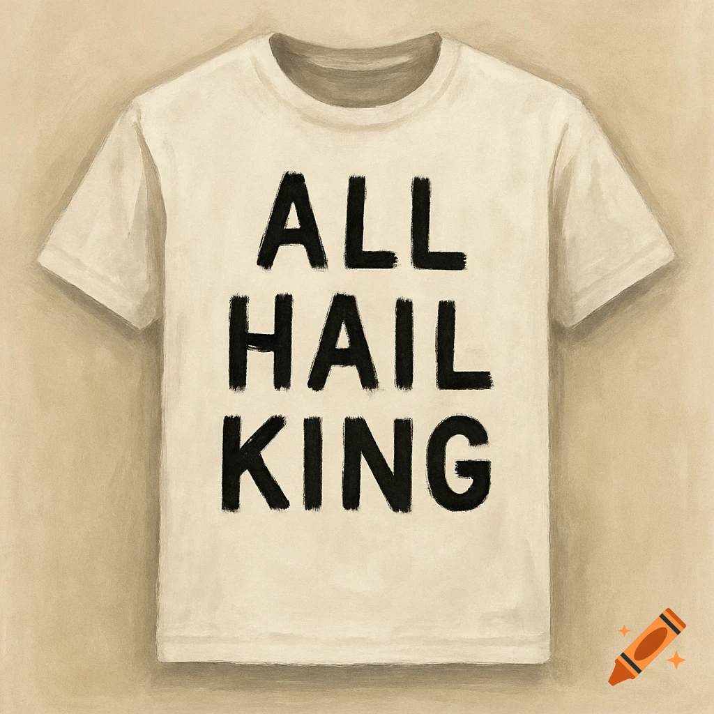 a white t-shirt with ALL HAIL KING printed in black