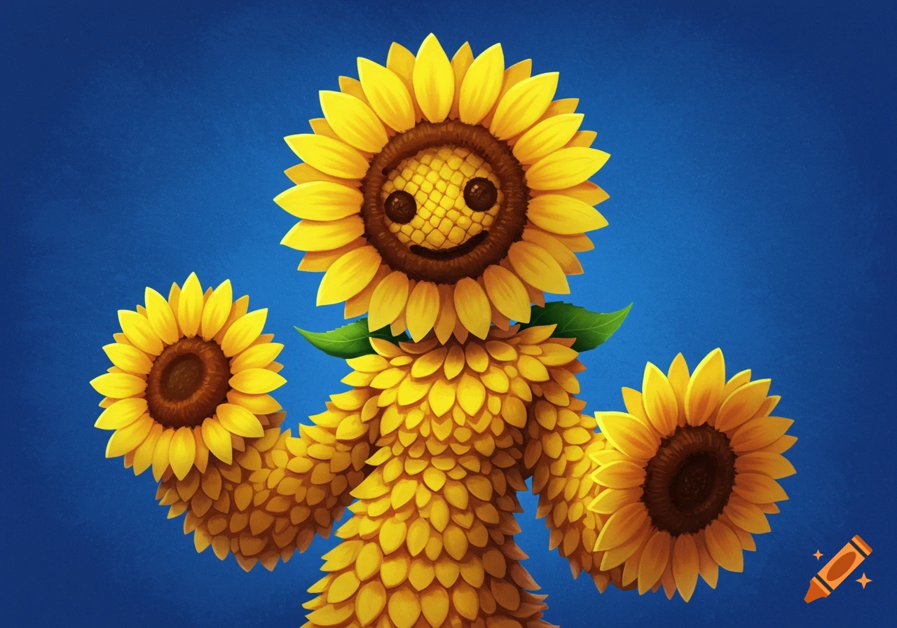 A character made of sunflowers