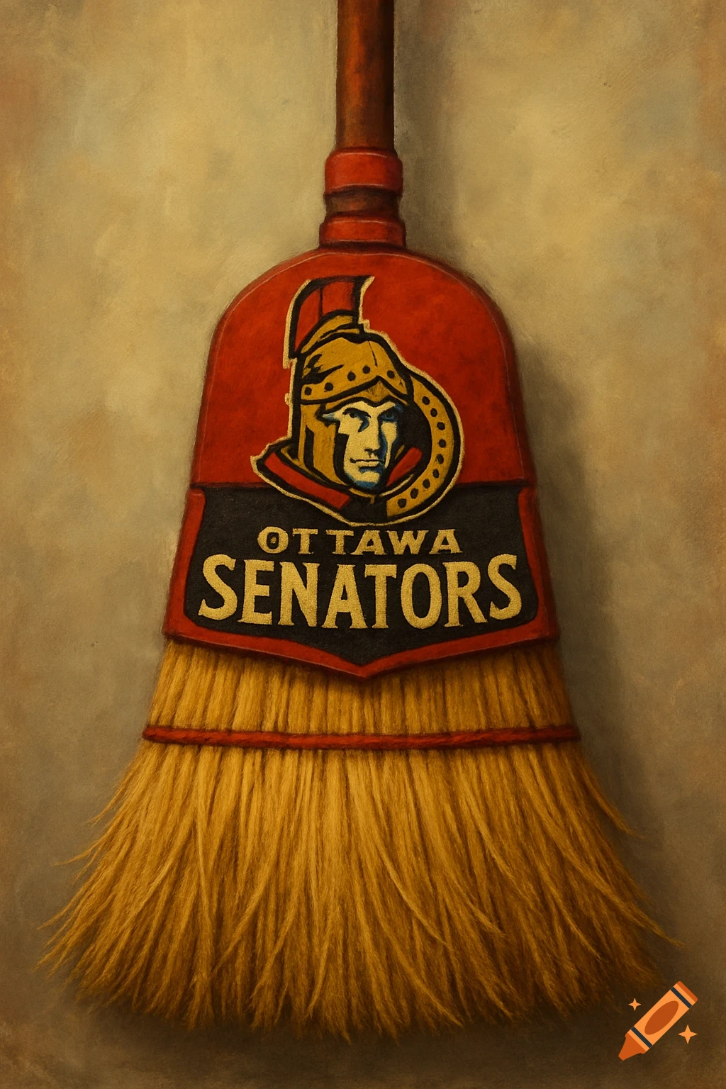 A broom with the Ottawa Senators hockey team logo.