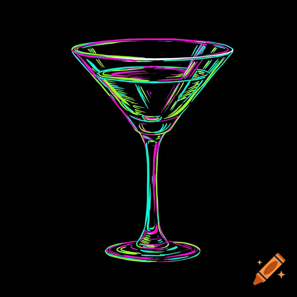 Stylized neon outline drawing of a martini glass