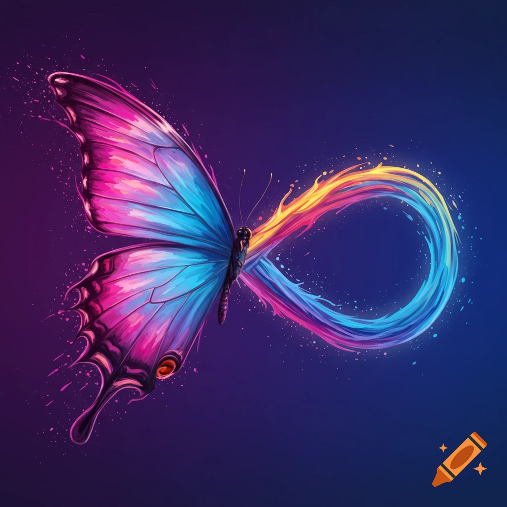 A colorful butterfly merging with an infinity symbol