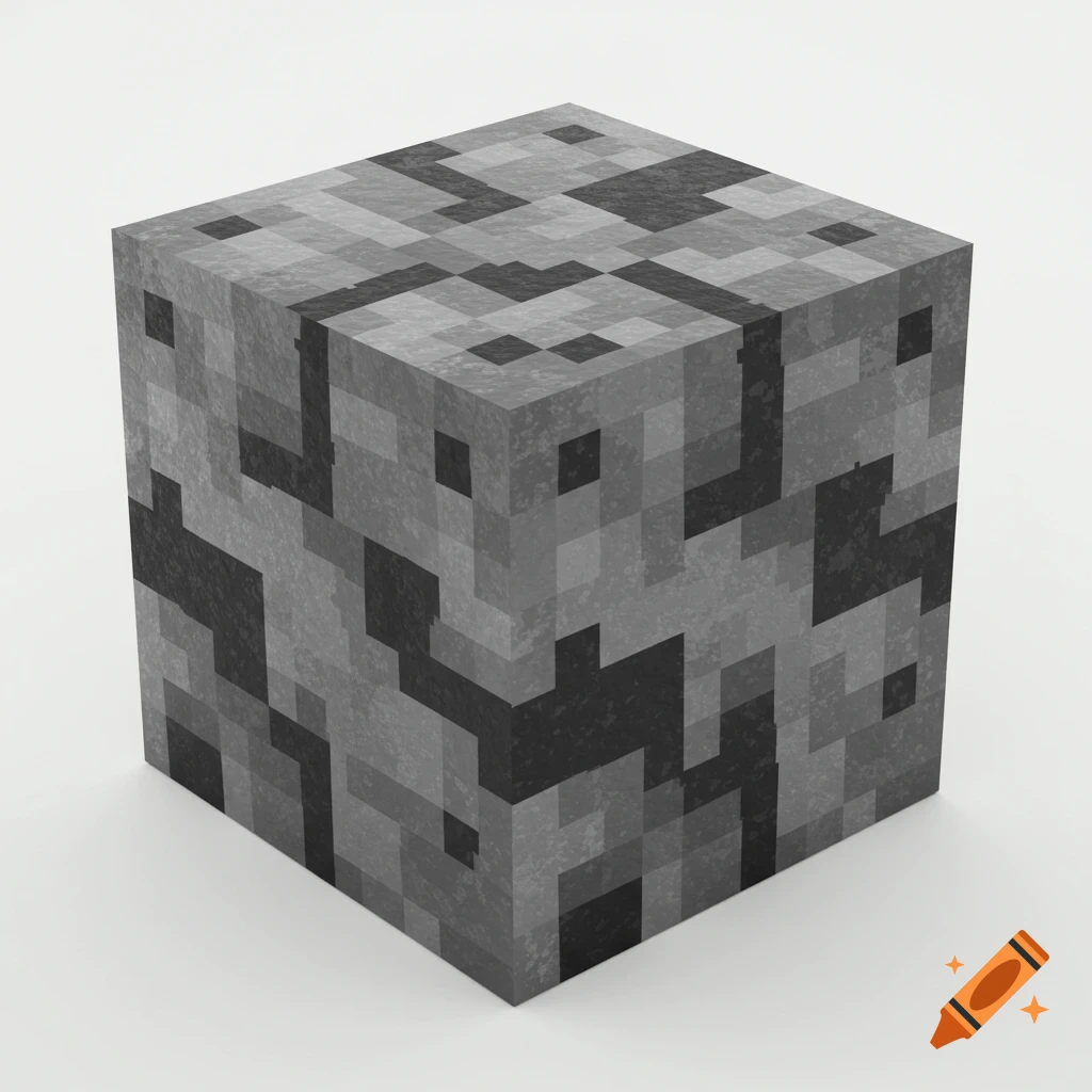 A 3D render of a cobblestone block in the style of Minecraft.