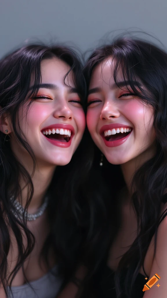 Close-up of two smiling women with dark hair