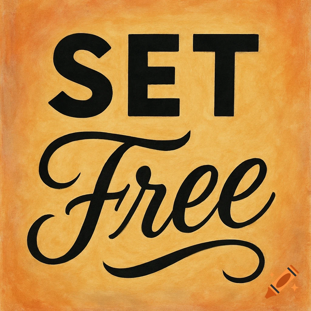 Black text 'SET Free' on an orange textured background.