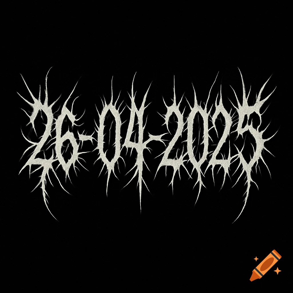 The date 26-04-2025 written in a spiky, death metal style font on a black background.