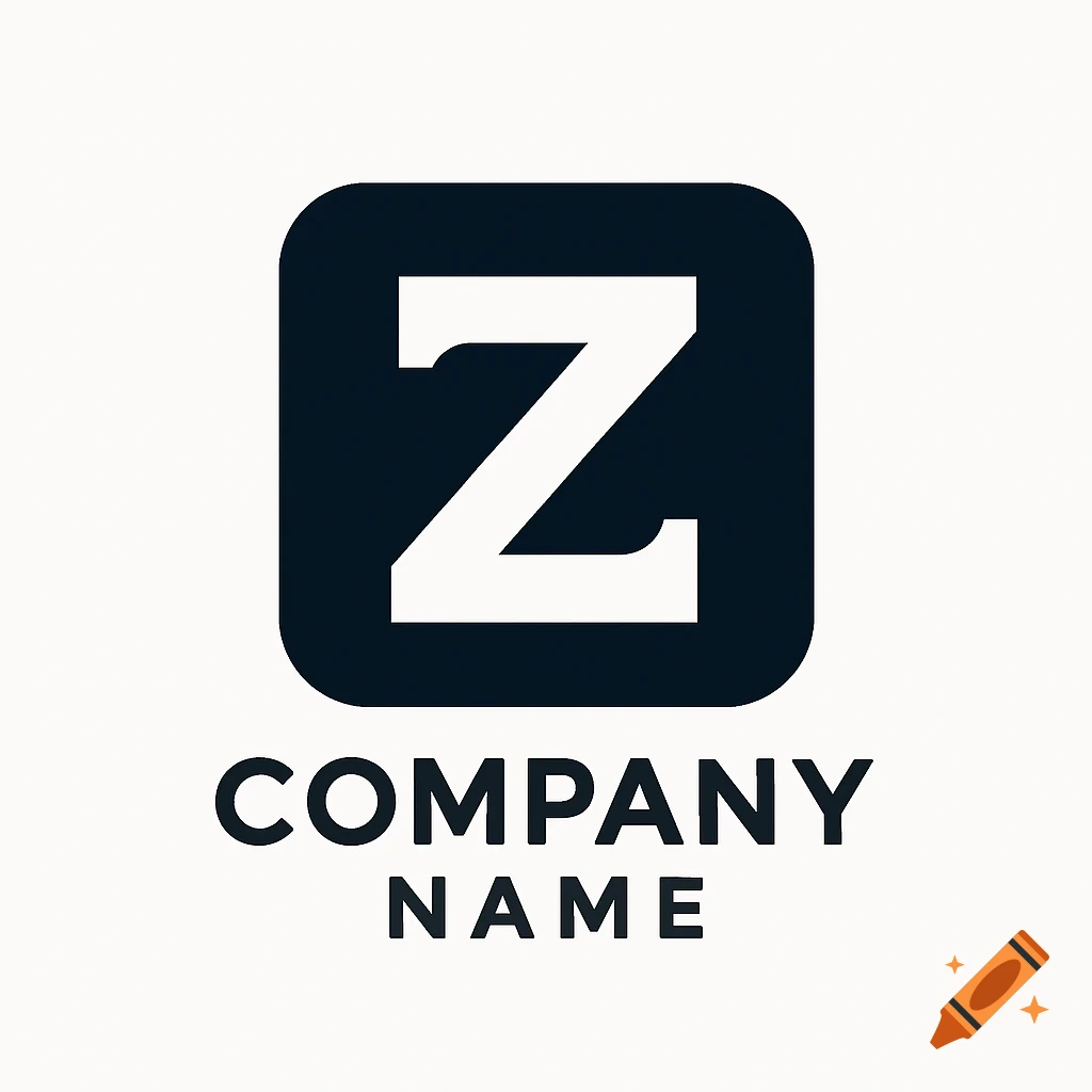 A logo featuring a white letter Z inside a dark blue rounded square, with the words COMPANY NAME below.