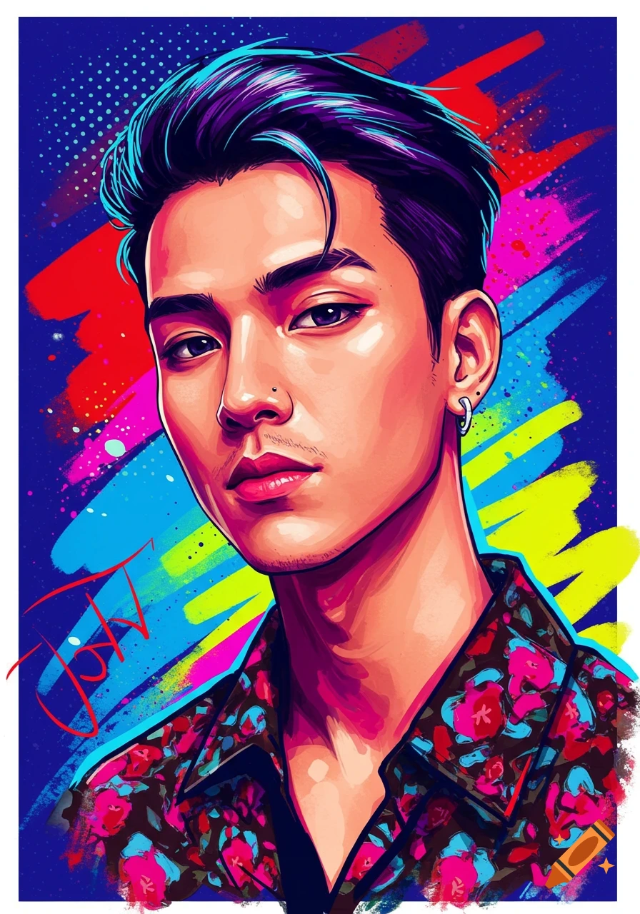 Vibrant portrait of a person with colourful background