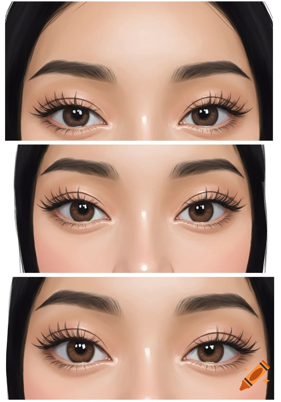 Collage showing three close-ups of eyes and eyebrows with dramatic false lashes.
