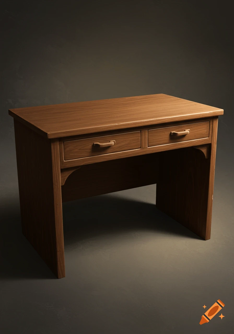 A dark brown wooden desk with two drawers.
