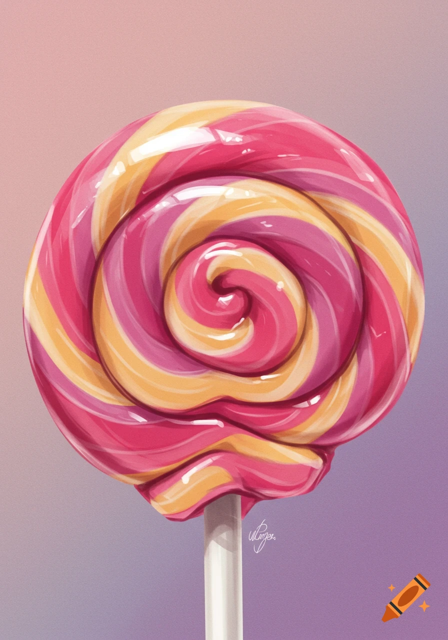 A pink and yellow swirled lollipop.