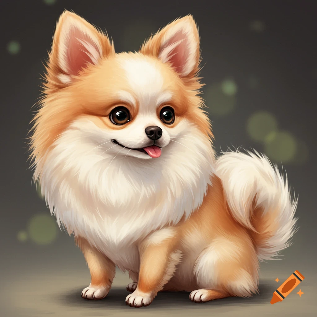 A cute fluffy Pomeranian-Chihuahua mix dog sits and looks slightly to the side, sticking its tongue out.