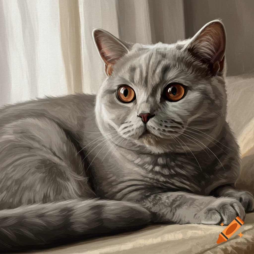 A grey British Shorthair cat