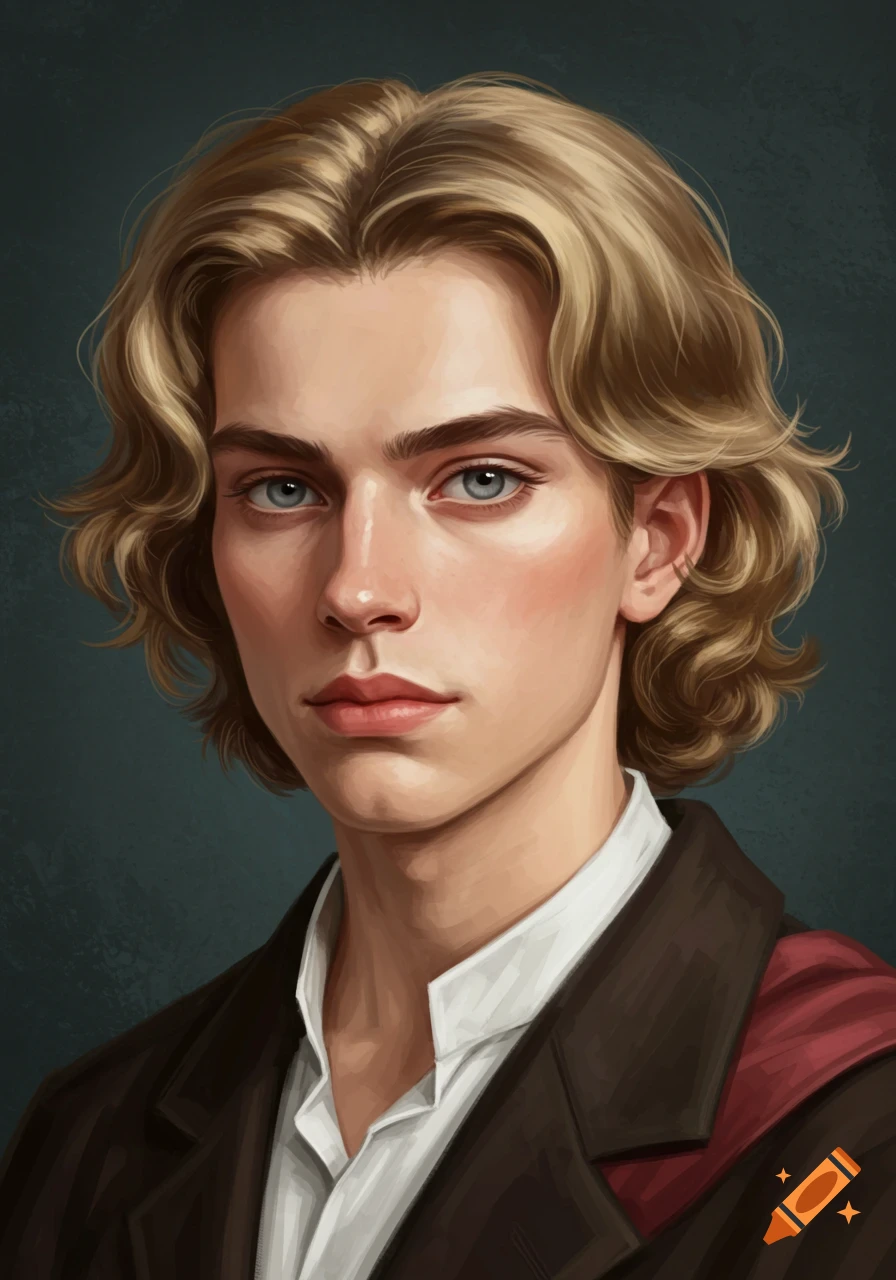 Portrait of a young man with wavy blond hair