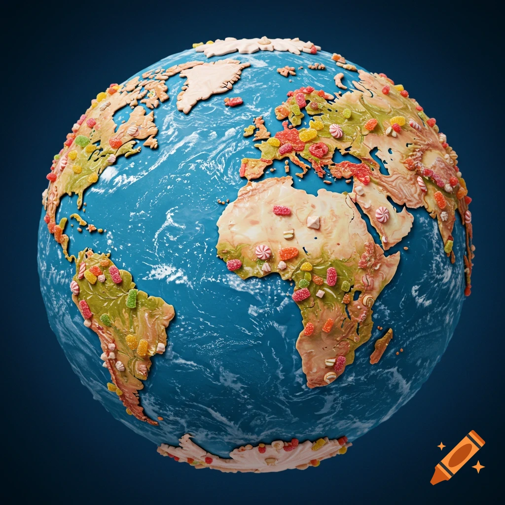 The Earth globe made of sweets