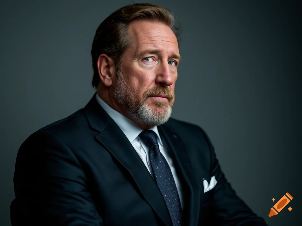 A portrait of a man in a suit with a beard and mustache, looking off-camera.