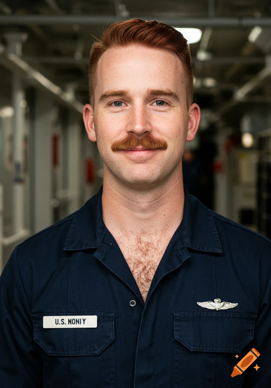 Portrait of a man with a mustache in a dark blue military uniform