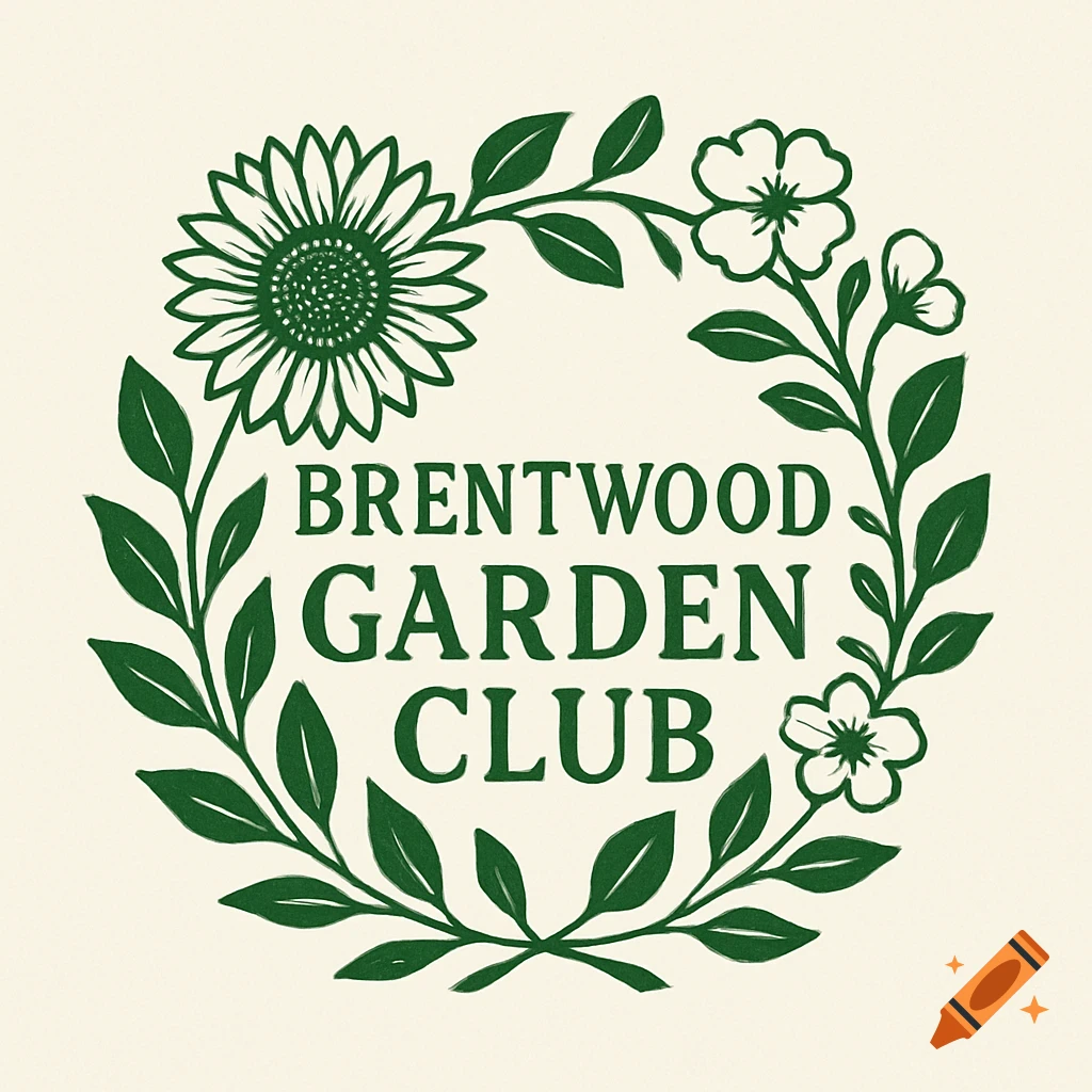 Logo for Brentwood Garden Club with a wreath of leaves and flowers.