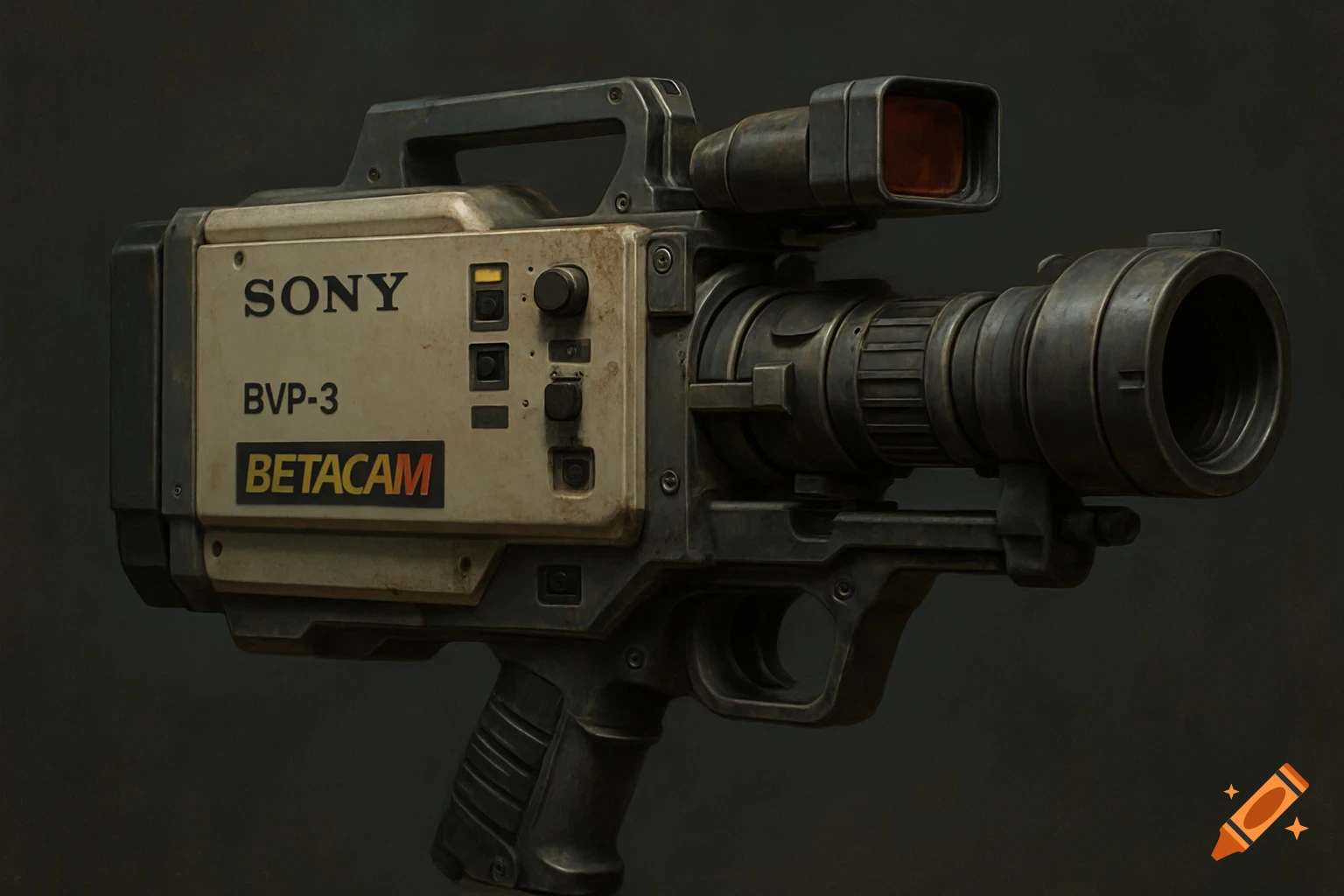 A sci-fi camera styled like a gun, with "SONY BVP-3 BETACAM" labels.