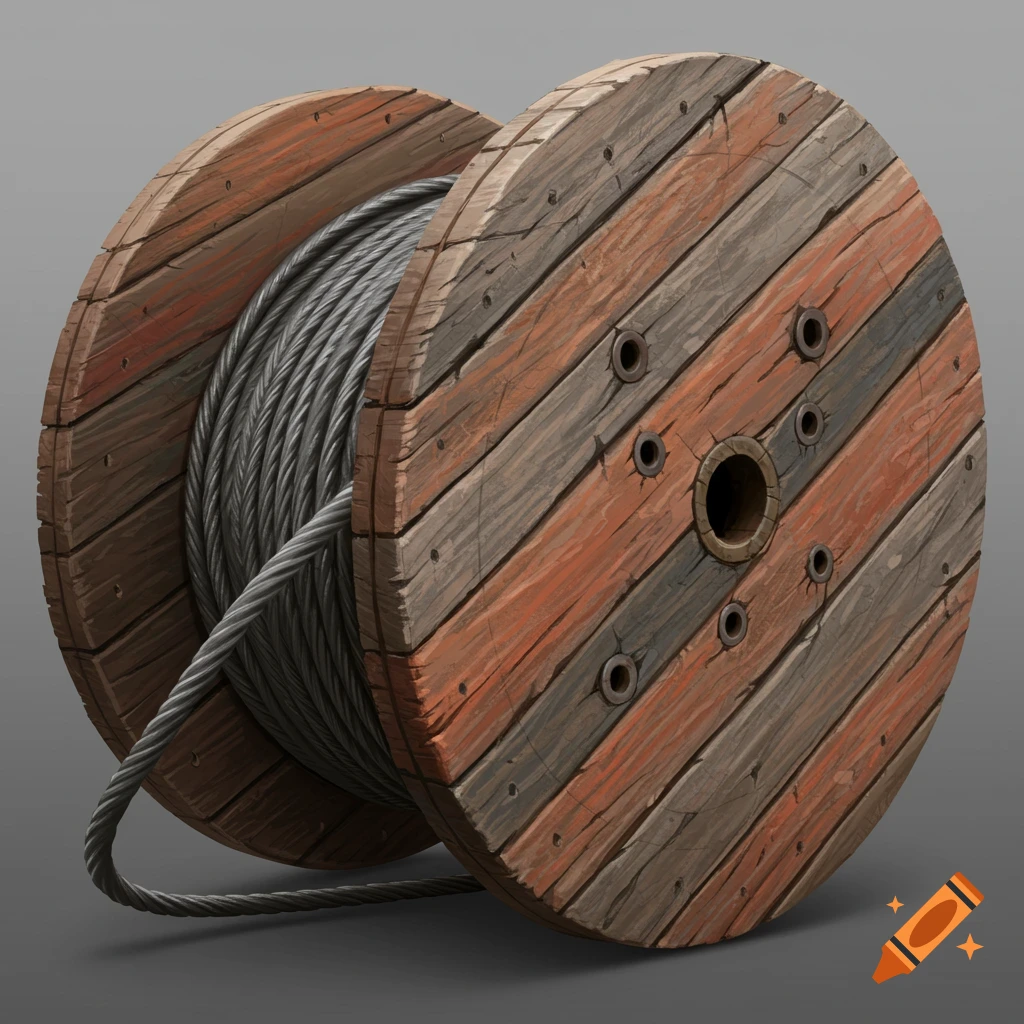 A wooden cable spool with wire.