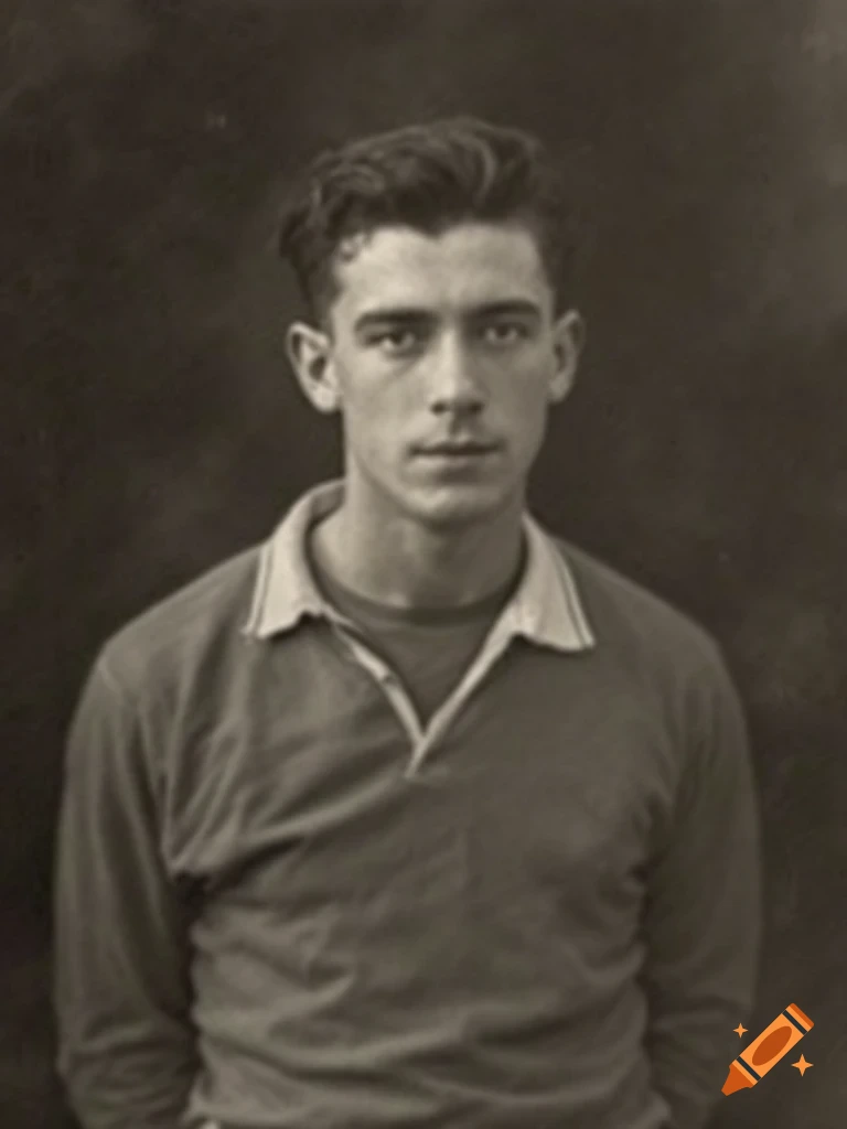 Vintage portrait of a man in a long-sleeved jersey looking directly at the camera.