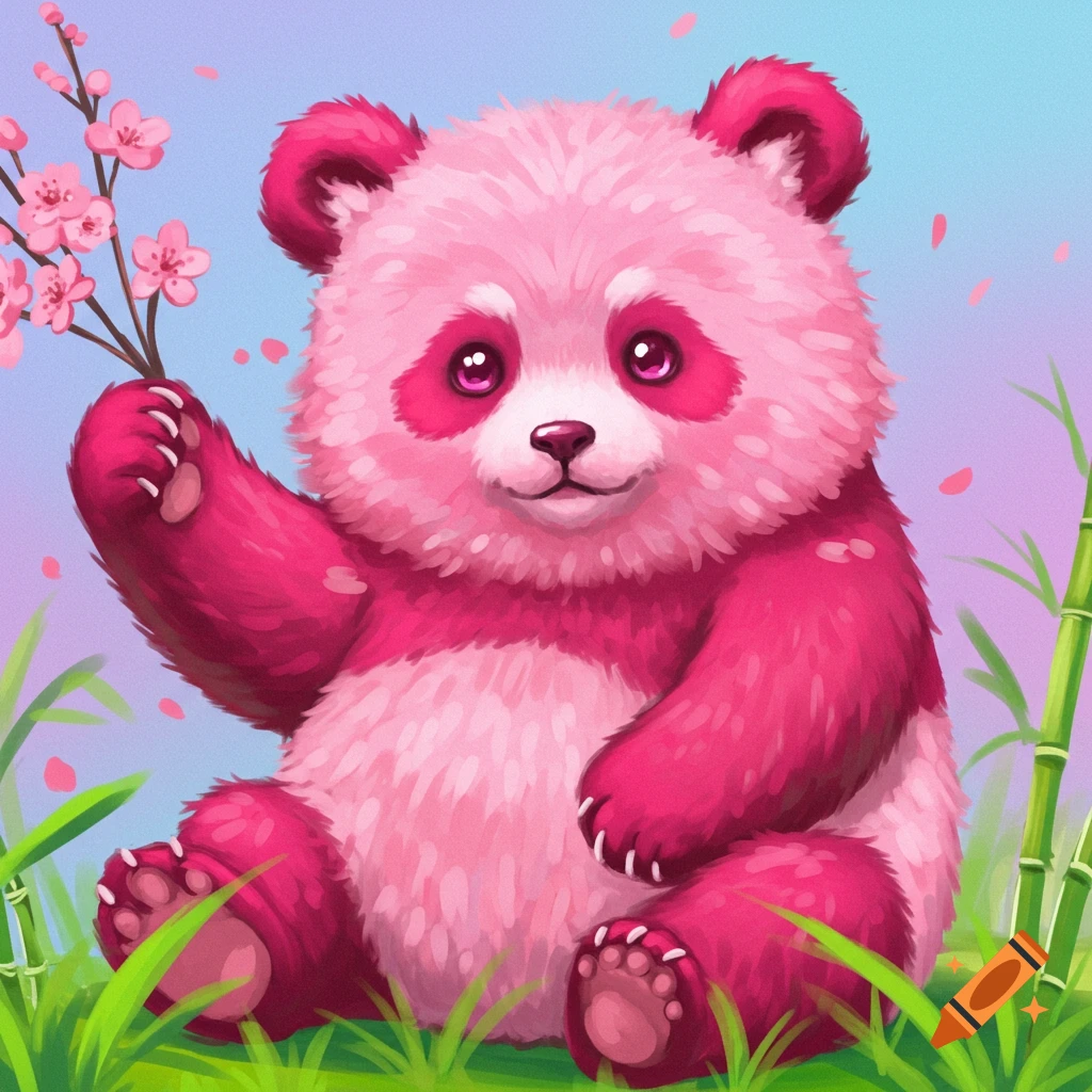 A cute pastel pink panda bear sits holding a sign that says 'I LOVE YOU ...